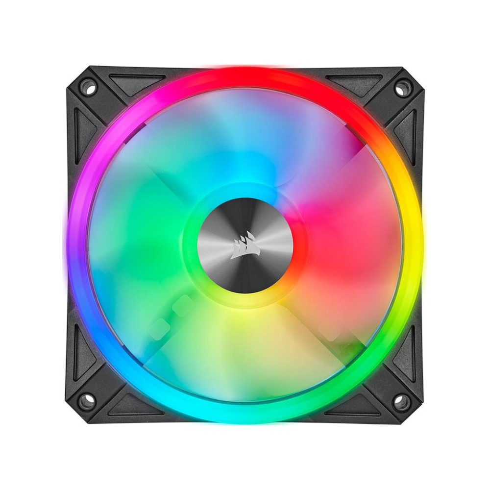 A large main feature product image of Corsair iCUE QL120 RGB 120mm PWM Triple Fan with Lighting Node CORE