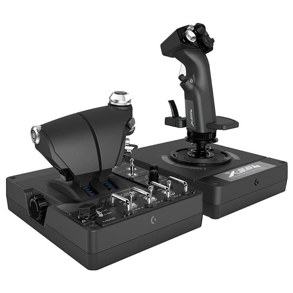 A large main feature product image of Logitech X56 VR Simulator Compatible HOTAS Joystick