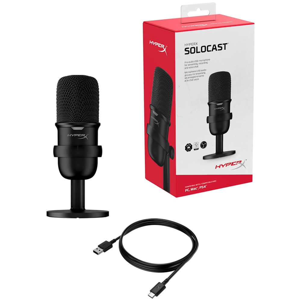 A large main feature product image of HyperX SoloCast - USB Condenser Microphone (Black)