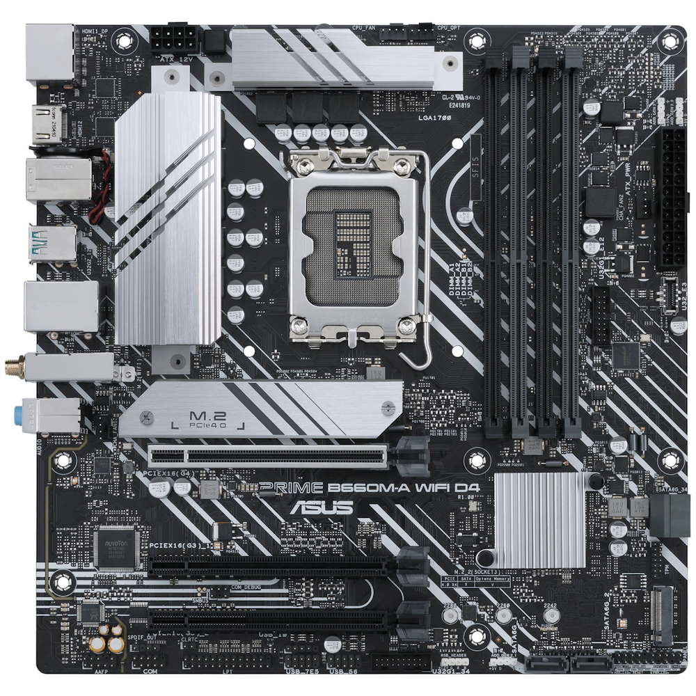 A large main feature product image of ASUS PRIME B660M-A WiFi DDR4 LGA1700 mATX Desktop Motherboard