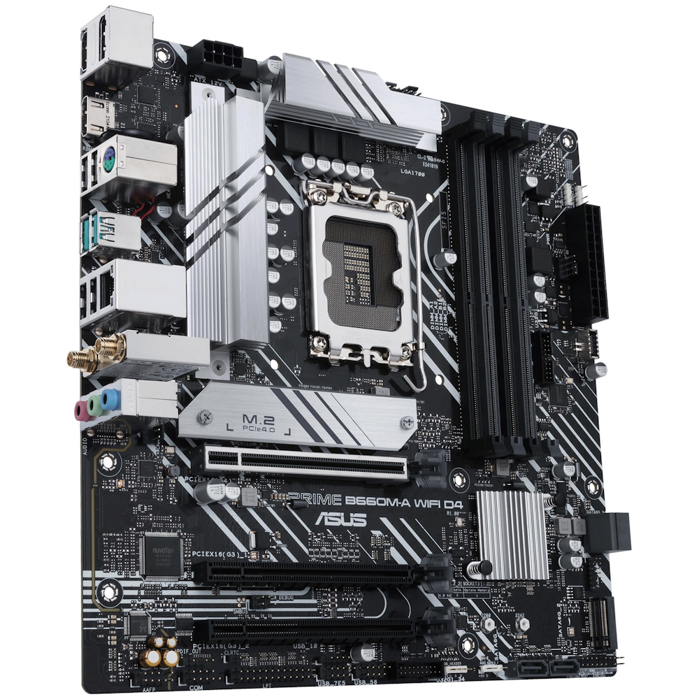 A large main feature product image of ASUS PRIME B660M-A WiFi DDR4 LGA1700 mATX Desktop Motherboard