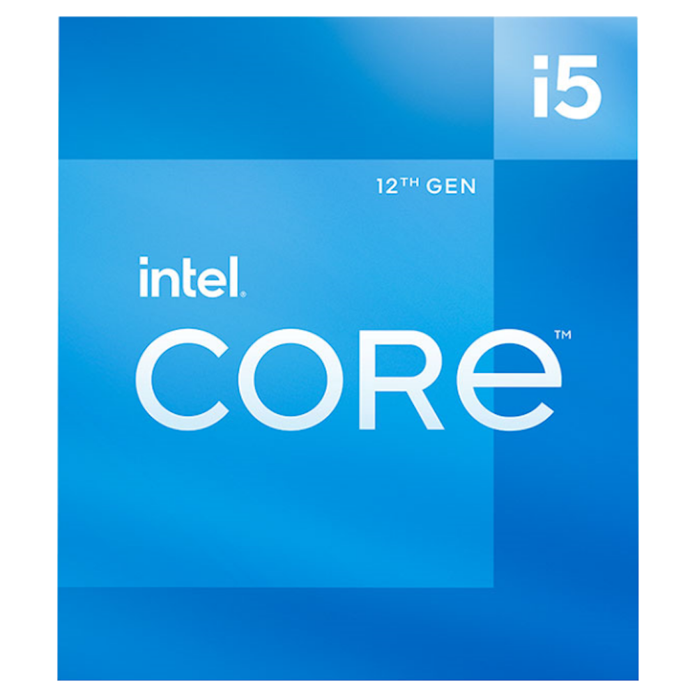 A large main feature product image of Intel Core i5 12400F Alder Lake 6 Core 12 Thread Up To 4.4Ghz LGA1700 - No iGPU Retail Box