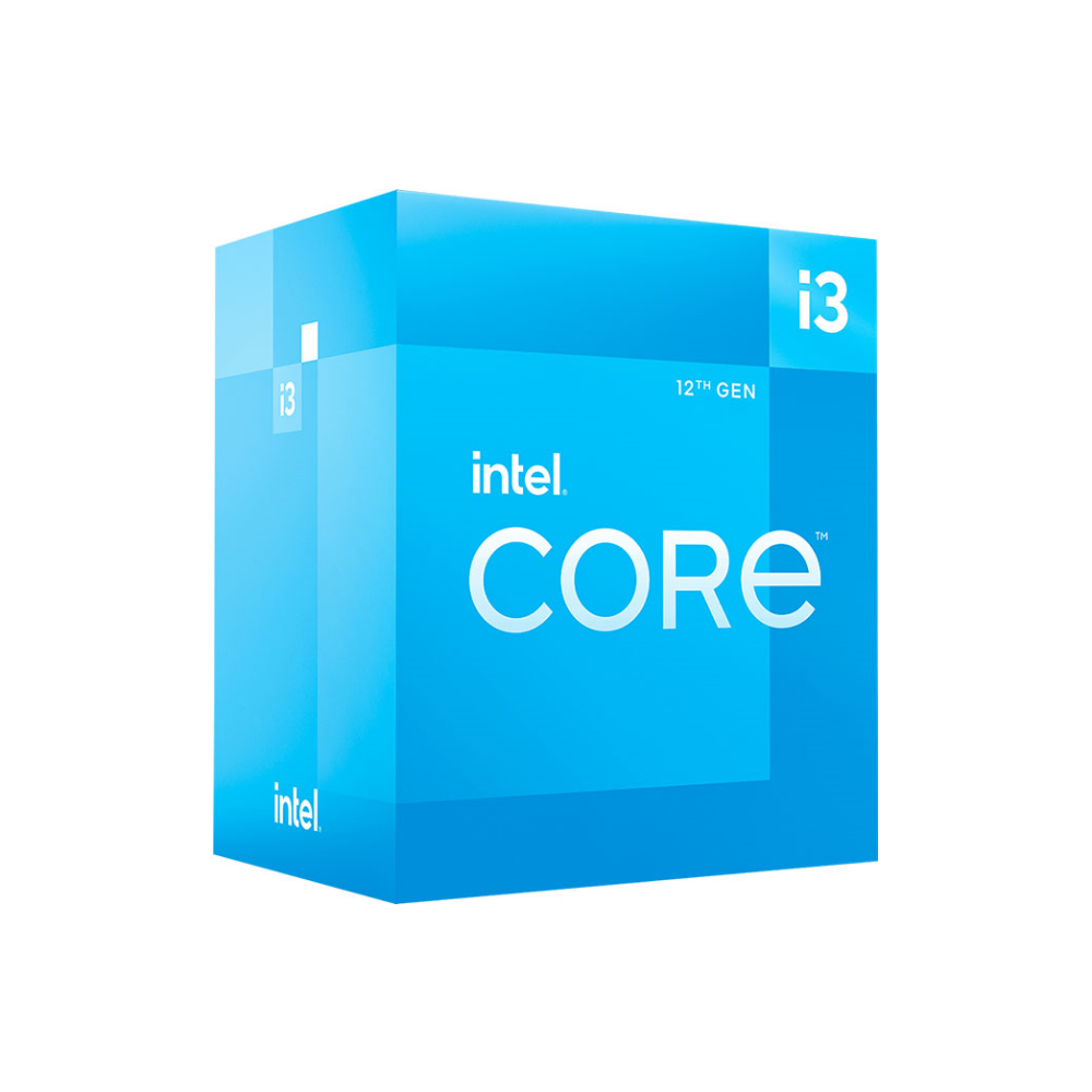 A large main feature product image of Intel Core i3 12100F Alder Lake 4 Core 8 Thread Up To 4.3Ghz LGA1700 - No iGPU Retail Box