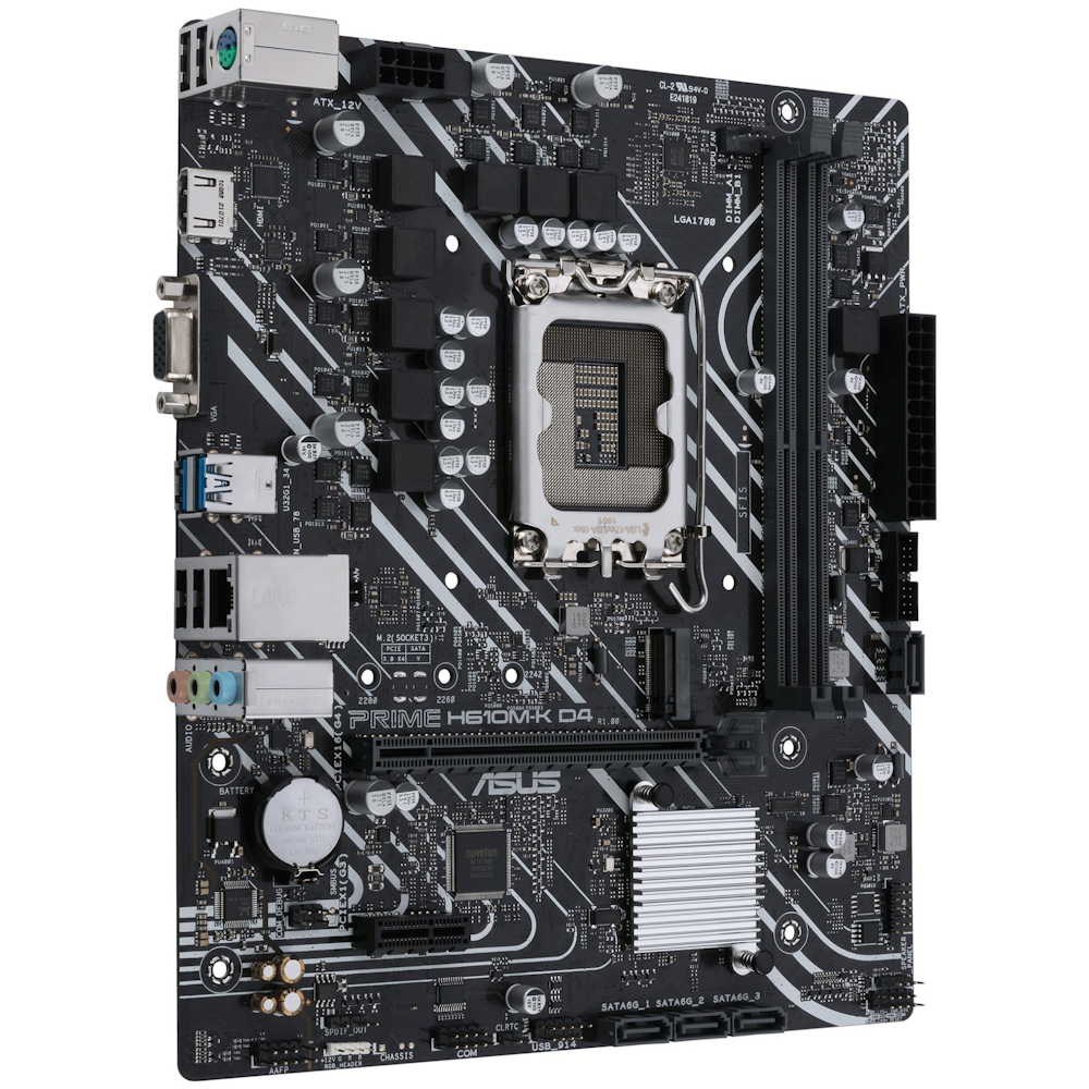 A large main feature product image of ASUS PRIME H610M-K DDR4 LGA1700 mATX Desktop Motherboard