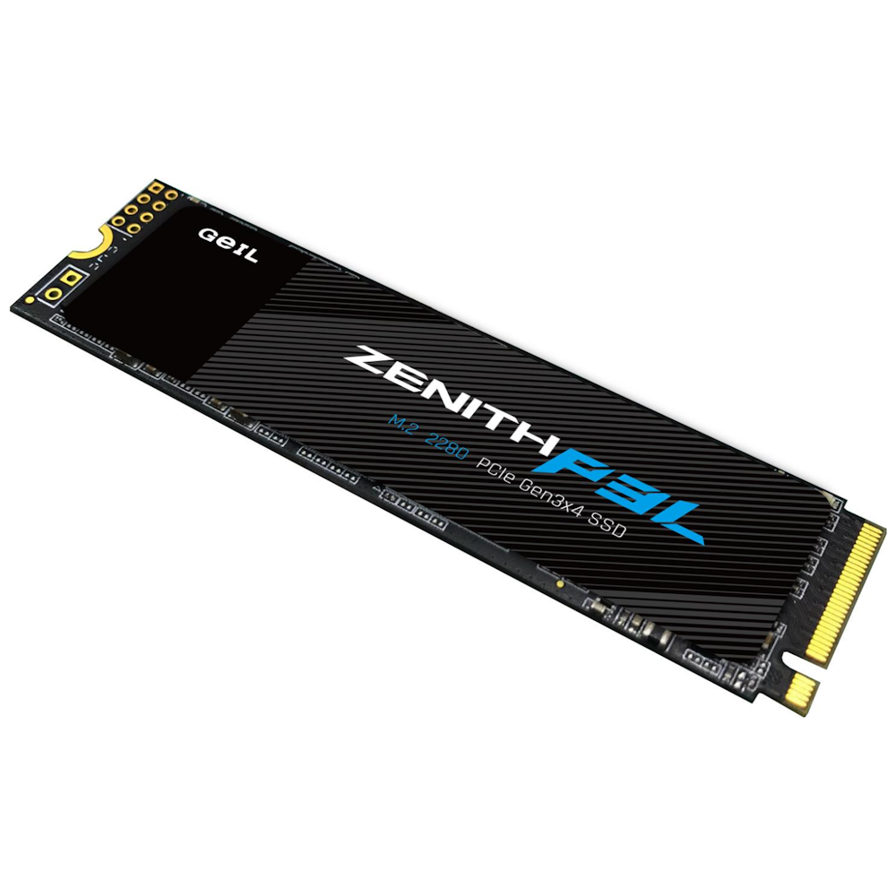 A large main feature product image of Geil Zenith 512GB P3L M.2 PCIe NVMe SSD