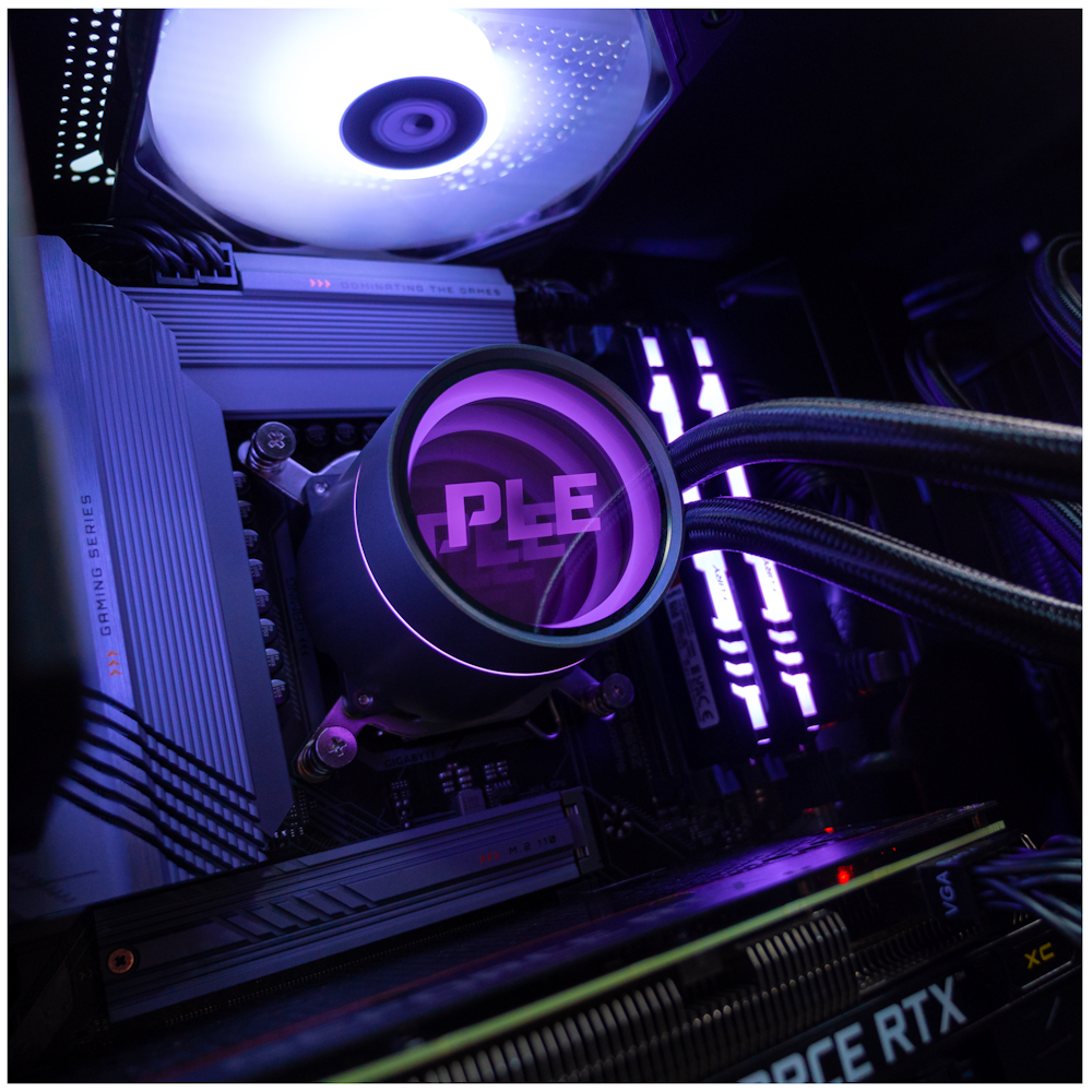 A large main feature product image of PLE Tropic Prebuilt Gaming PC