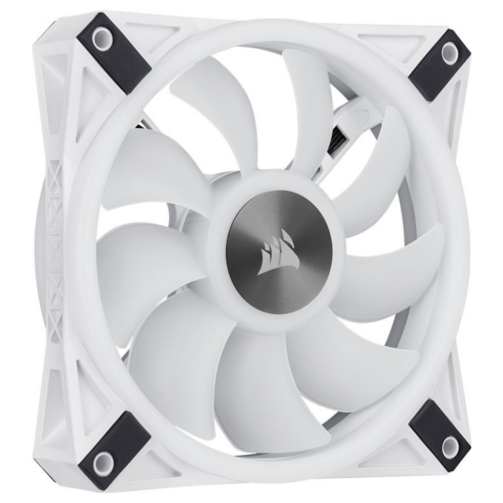A large main feature product image of Corsair iCUE QL120 RGB 120mm PWM White Fan — Single Pack