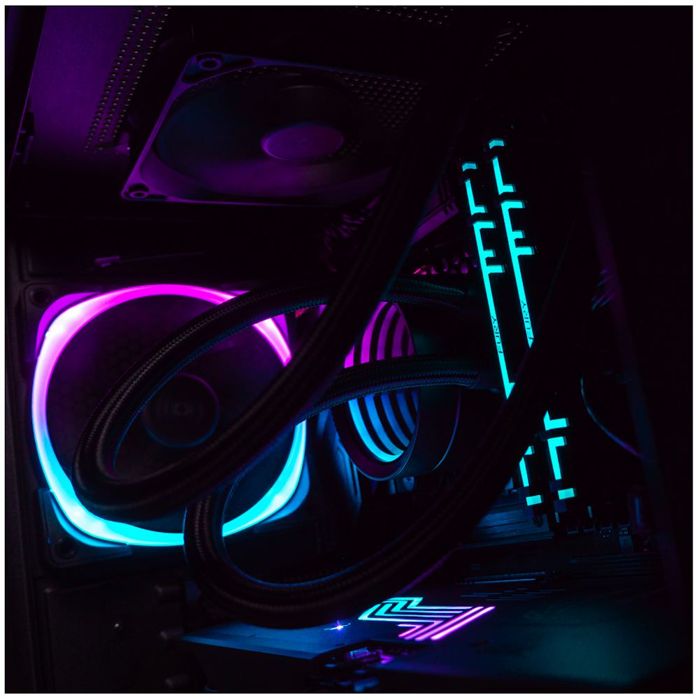 A large main feature product image of PLE Infinity RTX 3080 Prebuilt Gaming PC