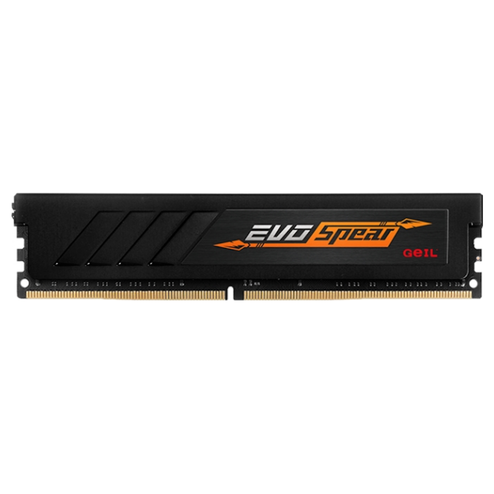 A large main feature product image of GeIL 16GB Single (1x16GB) DDR4 EVO SPEAR C22 3200MHz - Black