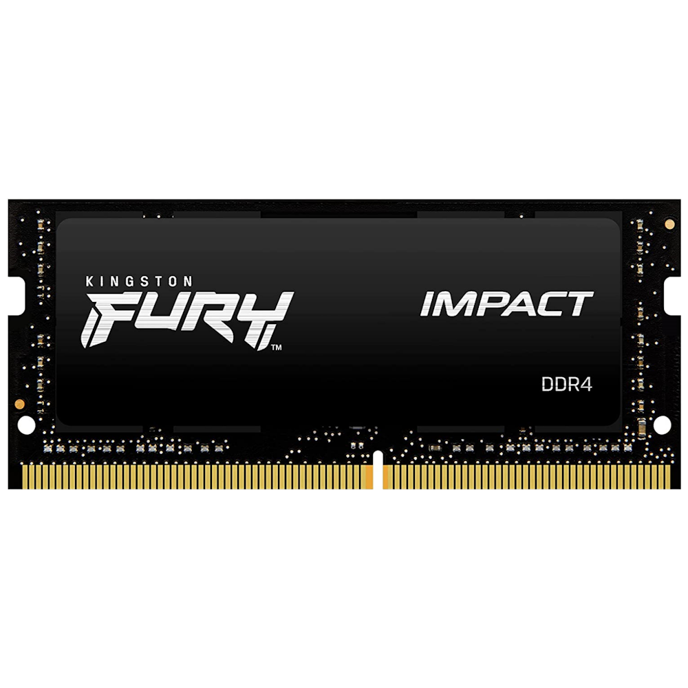 A large main feature product image of Kingston 32GB Kit (2x16GB) DDR4 Fury Impact SO-DIMM C20 3200MHz - Black