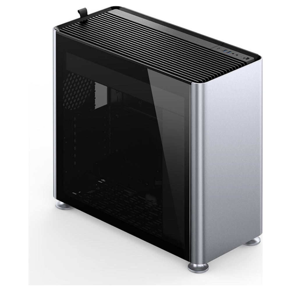 A large main feature product image of Jonsplus Pure i400 Silver Aluminium ATX Case w/Tempered Glass Side Panel
