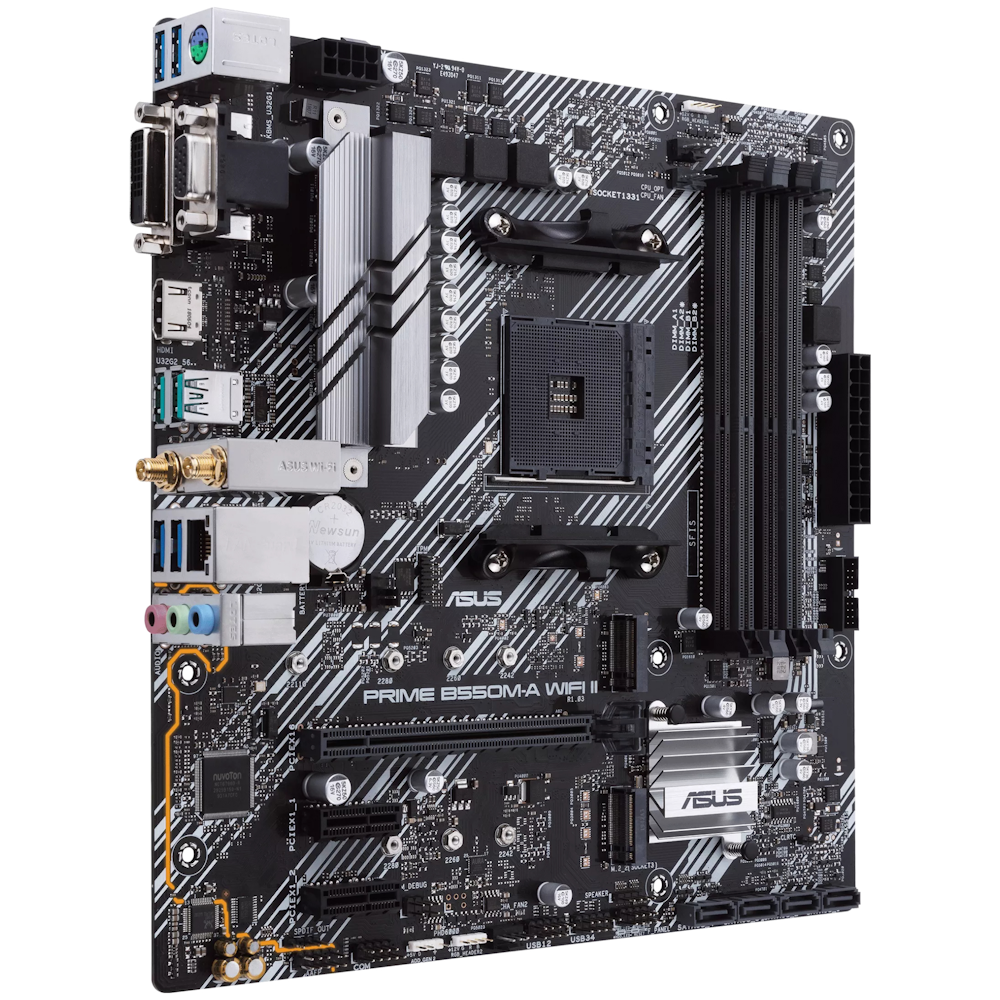 A large main feature product image of ASUS PRIME B550M-A WiFi II AM4 mATX Desktop Motherboard
