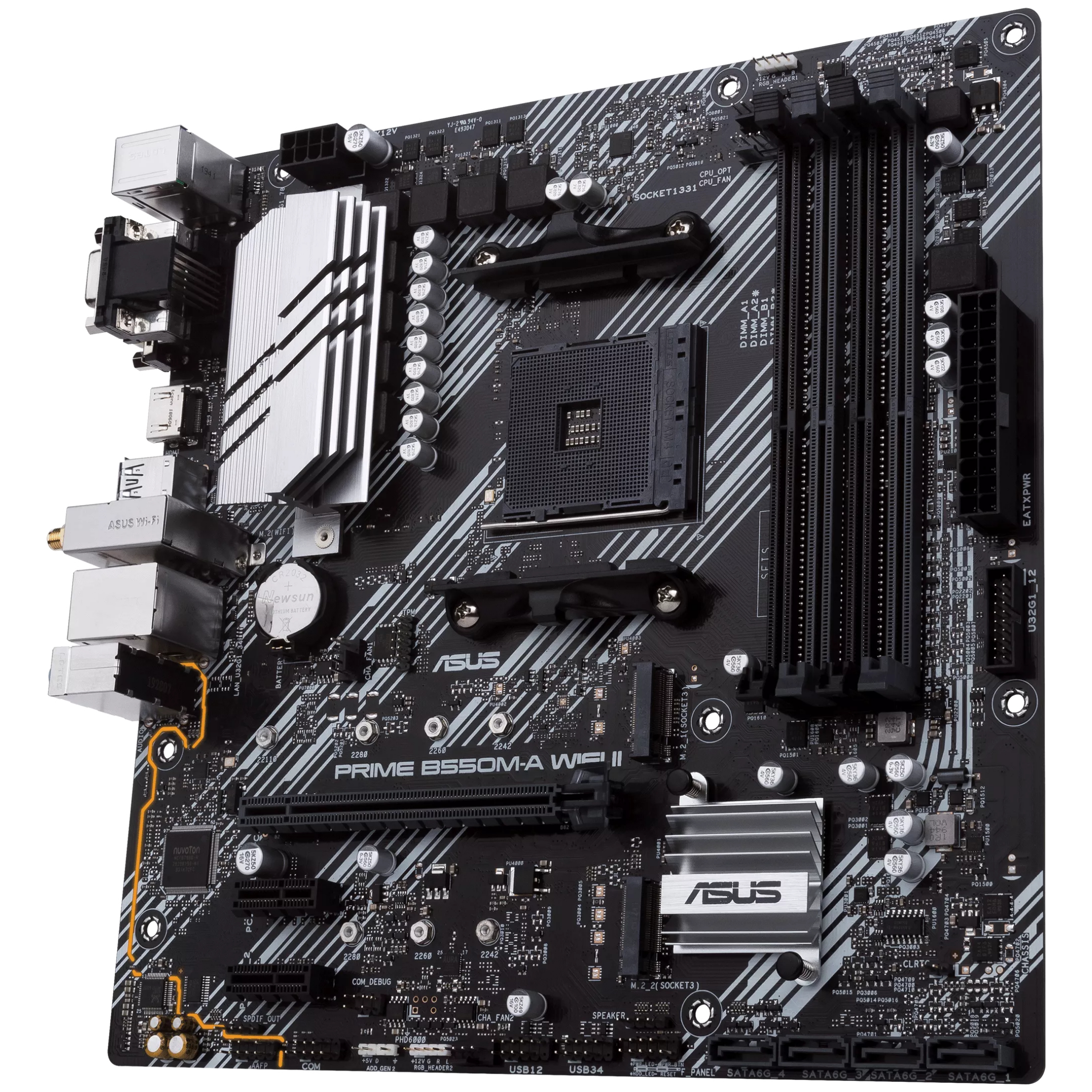 A large main feature product image of ASUS PRIME B550M-A WiFi II AM4 mATX Desktop Motherboard