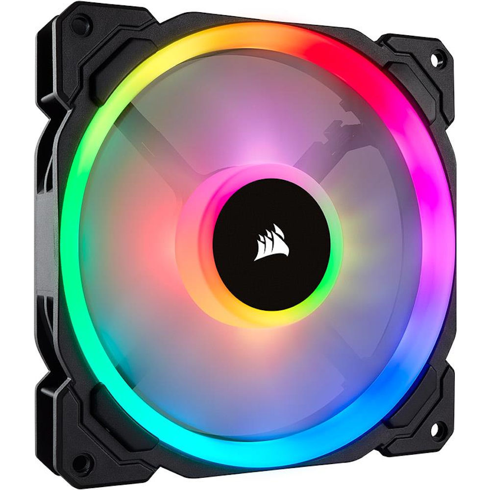 A large main feature product image of Corsair LL140 RGB 140mm Dual Light Loop RGB LED PWM Fan — Single Pack