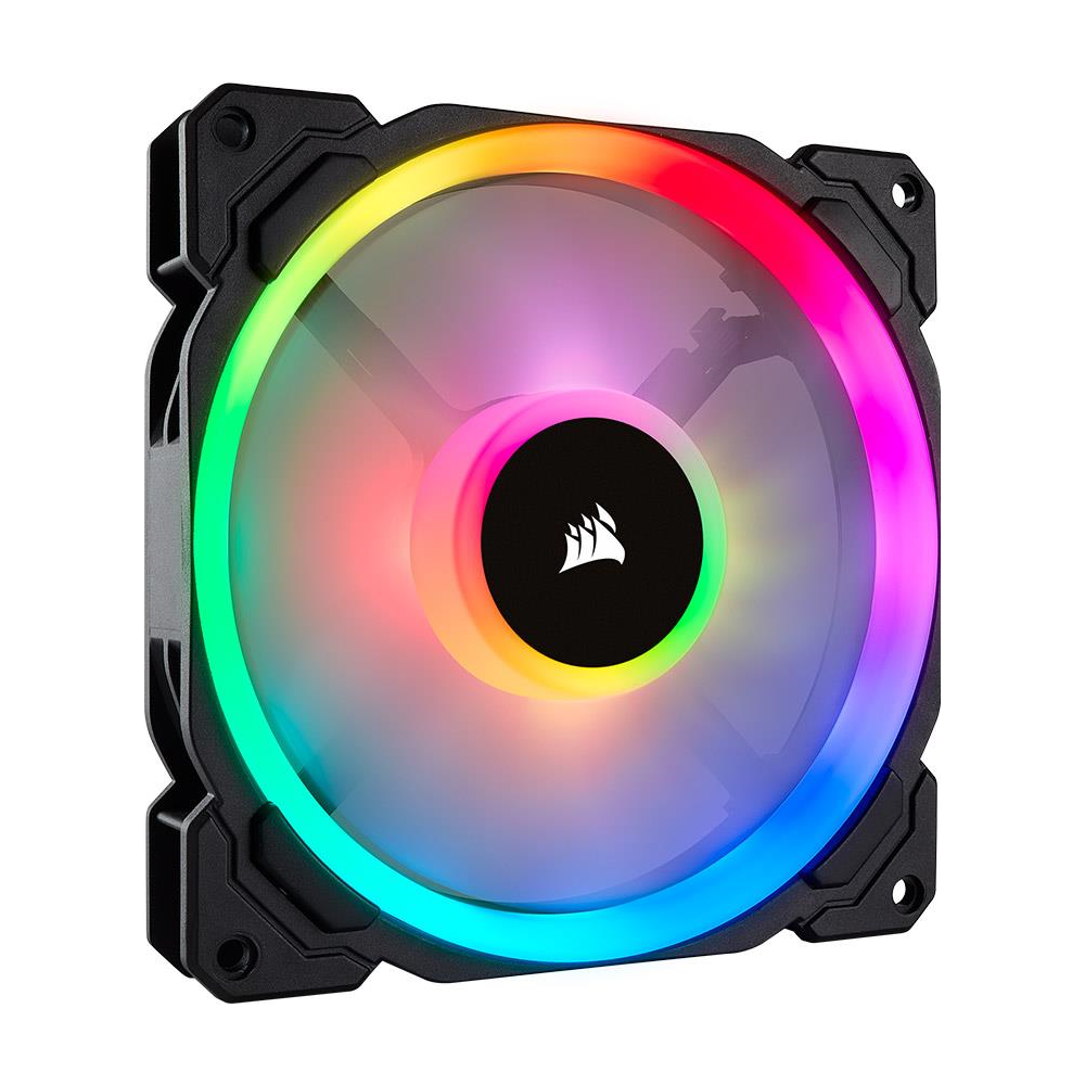 A large main feature product image of Corsair LL140 RGB 140mm Dual Light Loop RGB LED PWM Fan — Single Pack