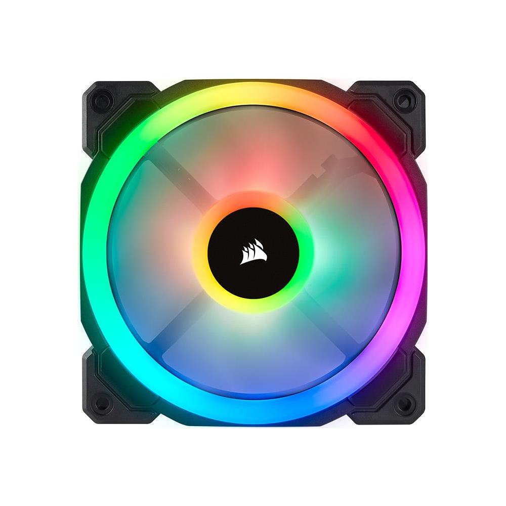 A large main feature product image of Corsair LL120 RGB 120mm Dual Light Loop RGB LED PWM Fan — Single Pack