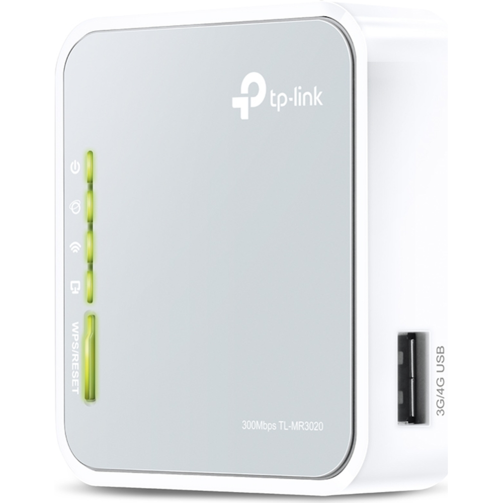 A large main feature product image of TP-Link MR3020 - N150 3G/4G Wi-Fi 4 Portable Router