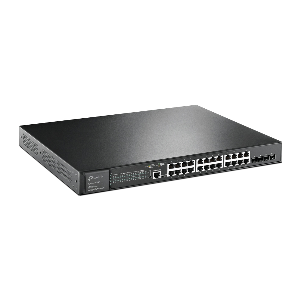 A large main feature product image of TP-Link JetStream SG3428XMP - 24-Port Gigabit and 4-Port 10GE SFP+ L2+ Managed Switch with 24-Port PoE+