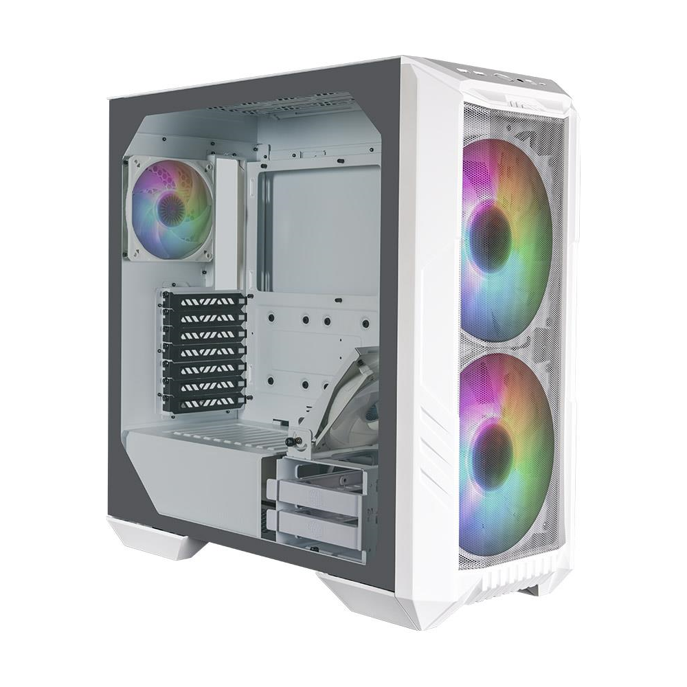 A large main feature product image of Cooler Master MasterBox HAF 500 ARGB Mid Tower Case White