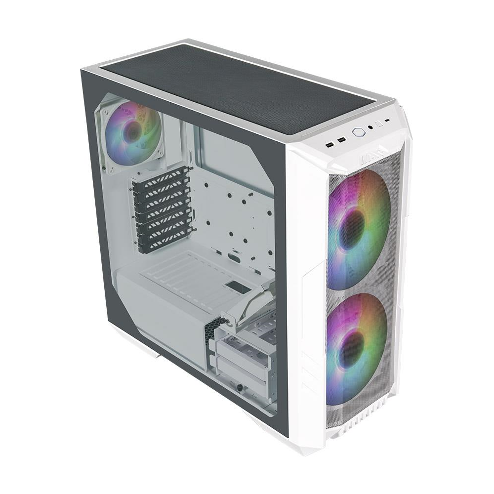 A large main feature product image of Cooler Master MasterBox HAF 500 ARGB Mid Tower Case White