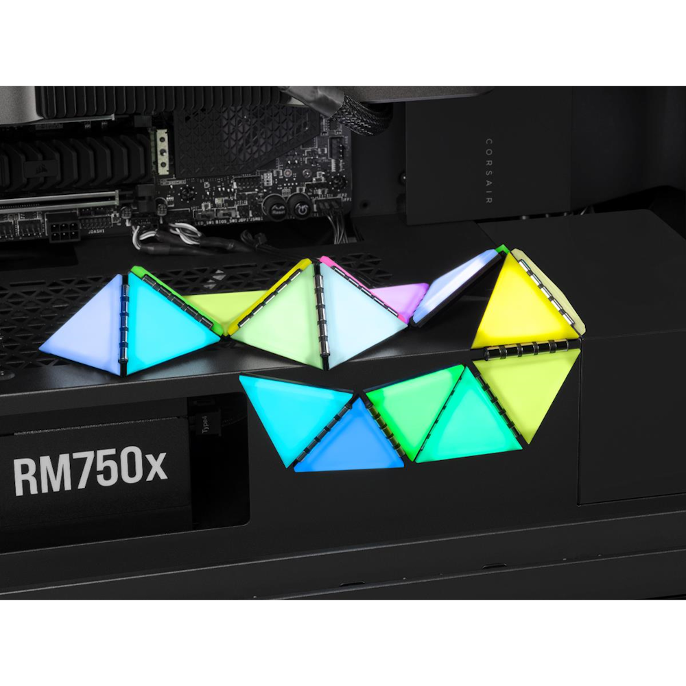 A large main feature product image of Corsair iCUE LC100 Smart Case Lighting - Triangles Expansion Kit