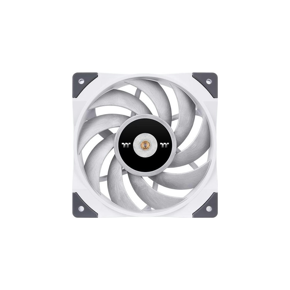 A large main feature product image of Thermaltake Toughfan 12 PWM 120mm Single Pack High Static Pressure Radiator Fan - White