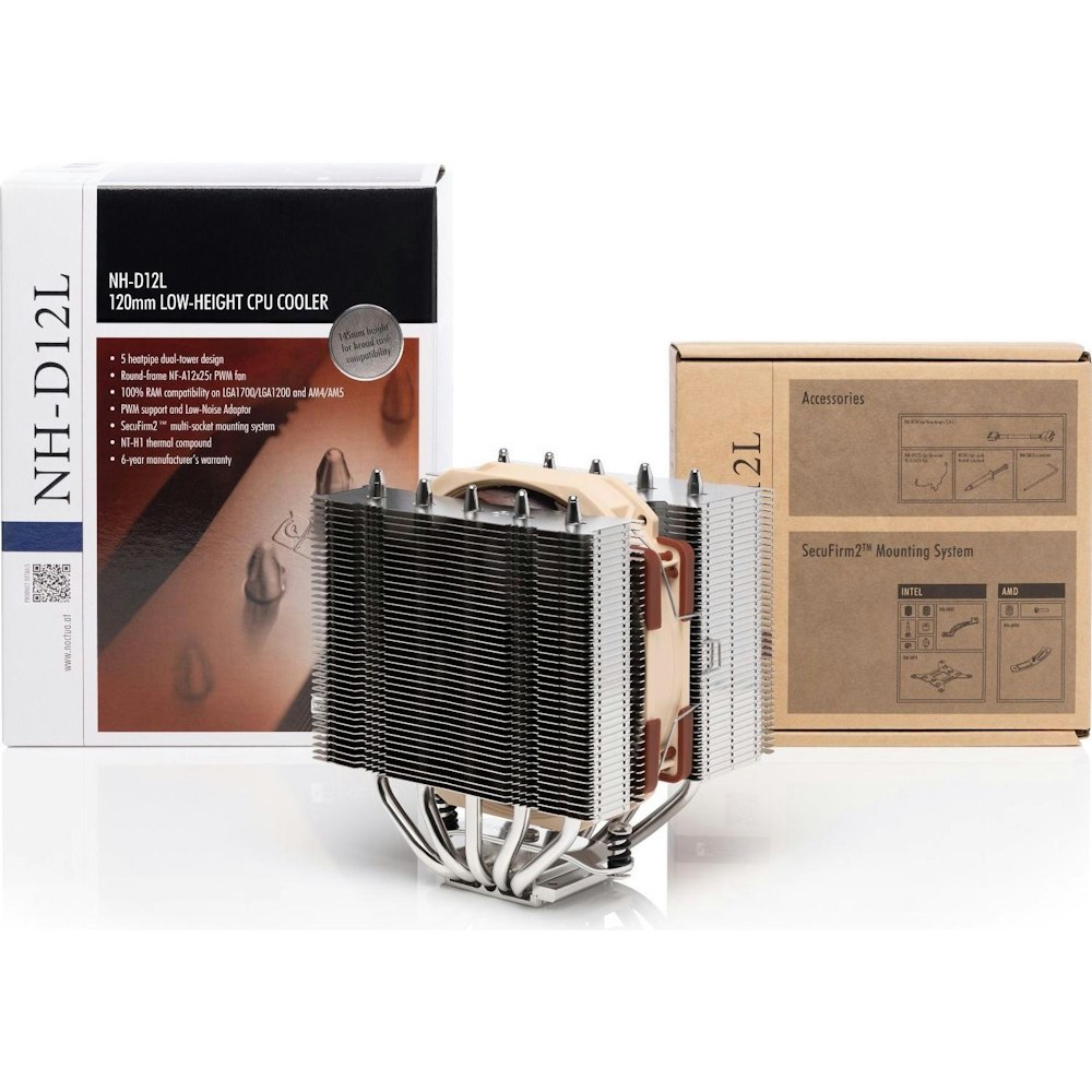 A large main feature product image of Noctua NH-D12L Multi Socket CPU Cooler