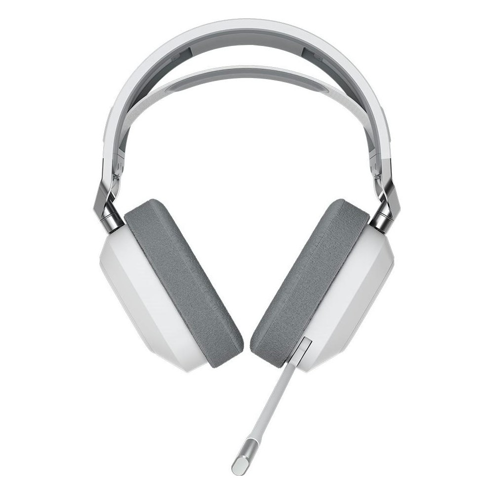 A large main feature product image of Corsair HS80 RGB Wireless Premium Gaming Headset with Spatial Audio — White