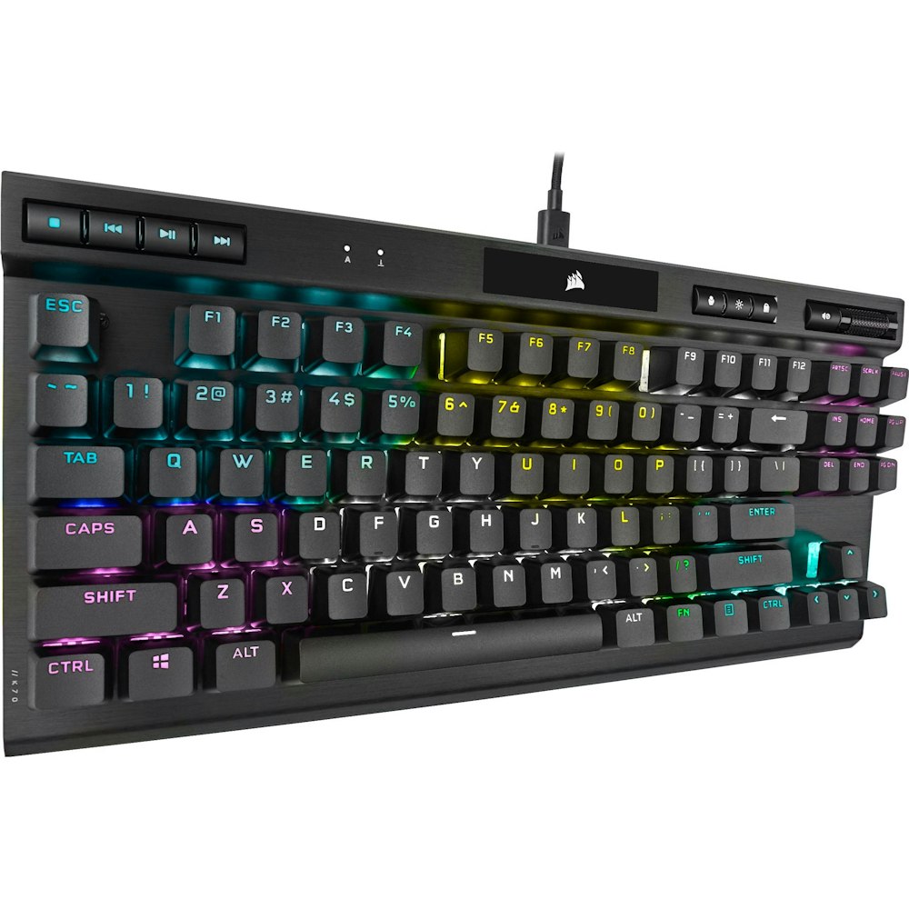 A large main feature product image of Corsair Gaming K70 RGB TKL CHAMPION SERIES Optical-Mechanical Keyboard