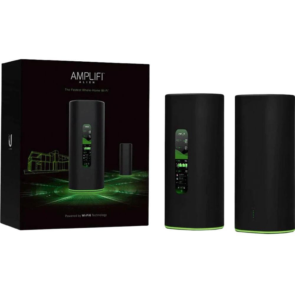 A large main feature product image of Ubiquiti AmpliFi Alien Router and MeshPoint
