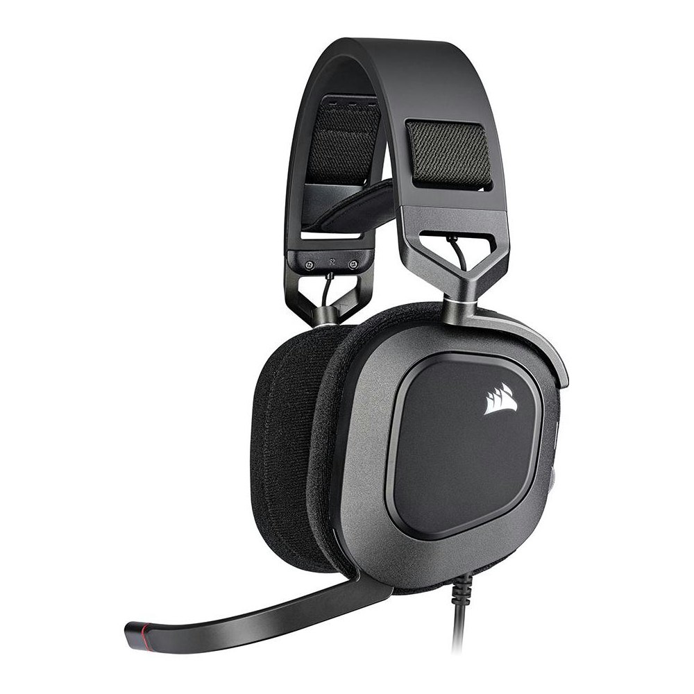 A large main feature product image of Corsair HS80 RGB USB Wired Gaming Headset — Carbon
