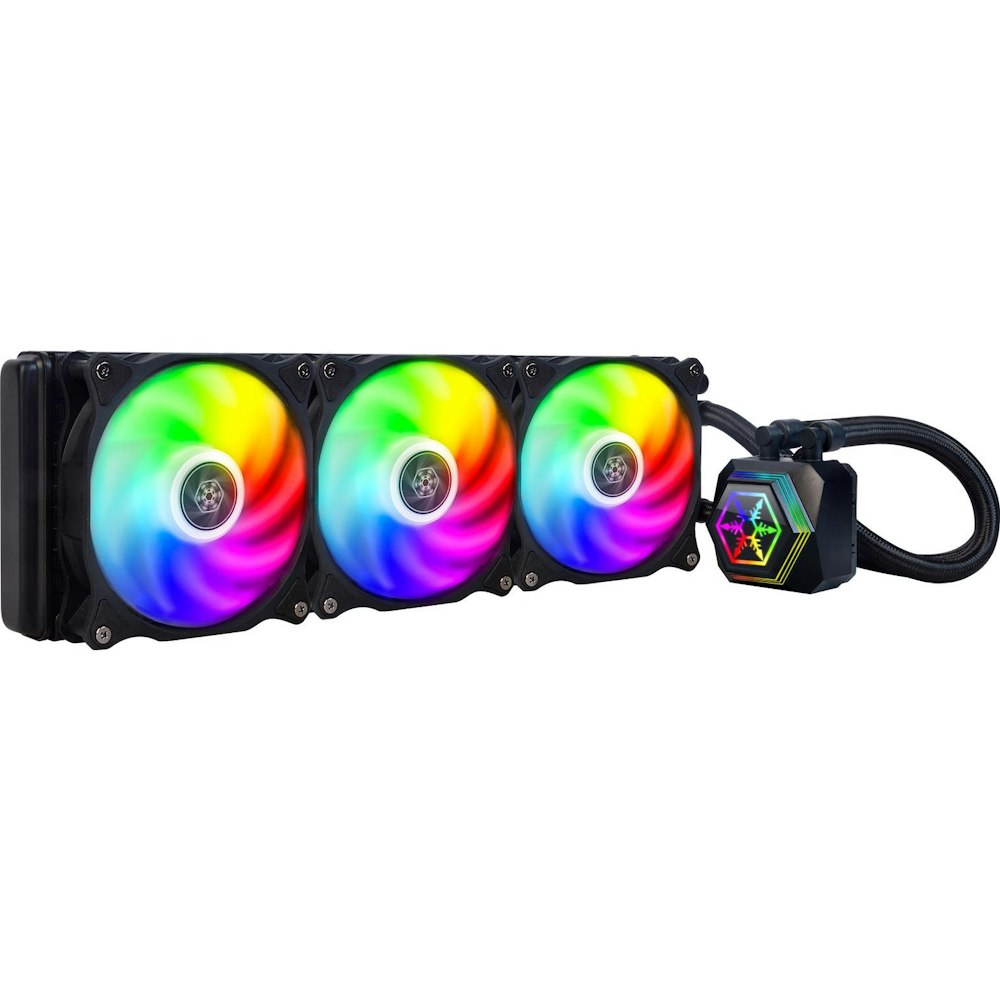 A large main feature product image of SilverStone Permafrost PF360 ARGB 360mm Liquid CPU Cooler