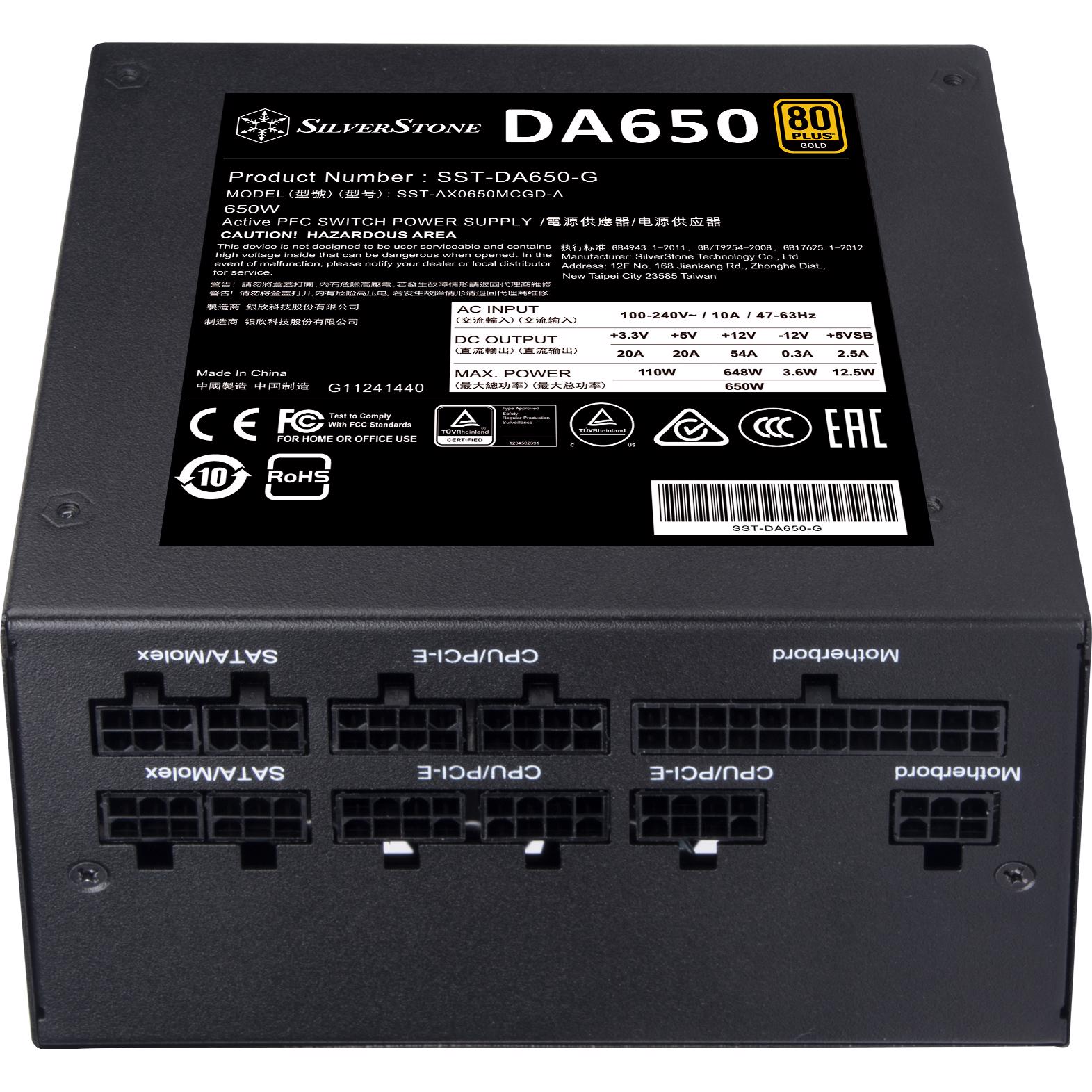 A large main feature product image of SilverStone Decathlon 650W Gold ATX Modular PSU