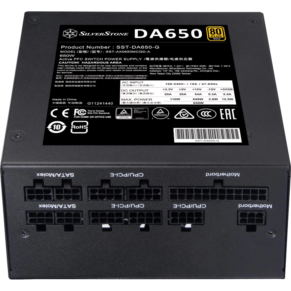 A large main feature product image of SilverStone Decathlon 650W Gold ATX Modular PSU