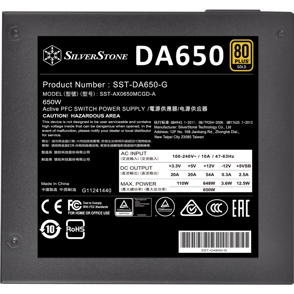 A large main feature product image of SilverStone Decathlon 650W Gold ATX Modular PSU