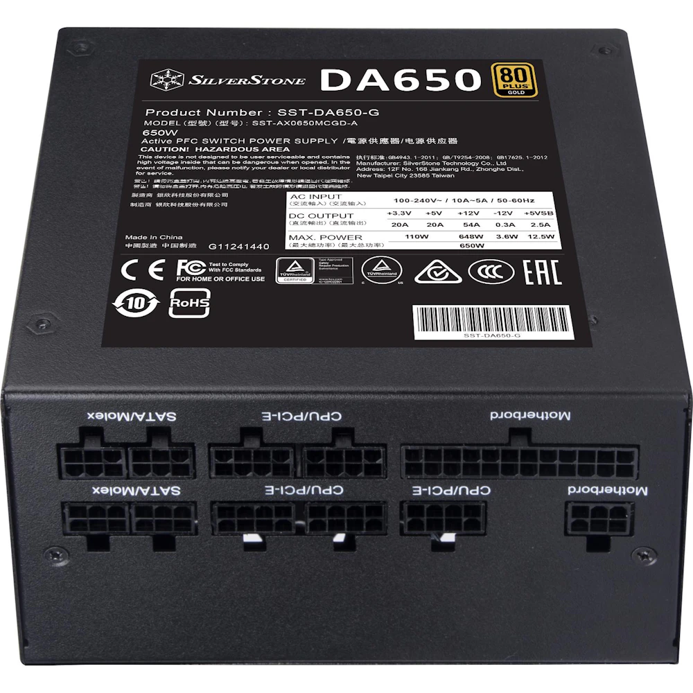 A large main feature product image of SilverStone Decathlon 650W Gold ATX Modular PSU