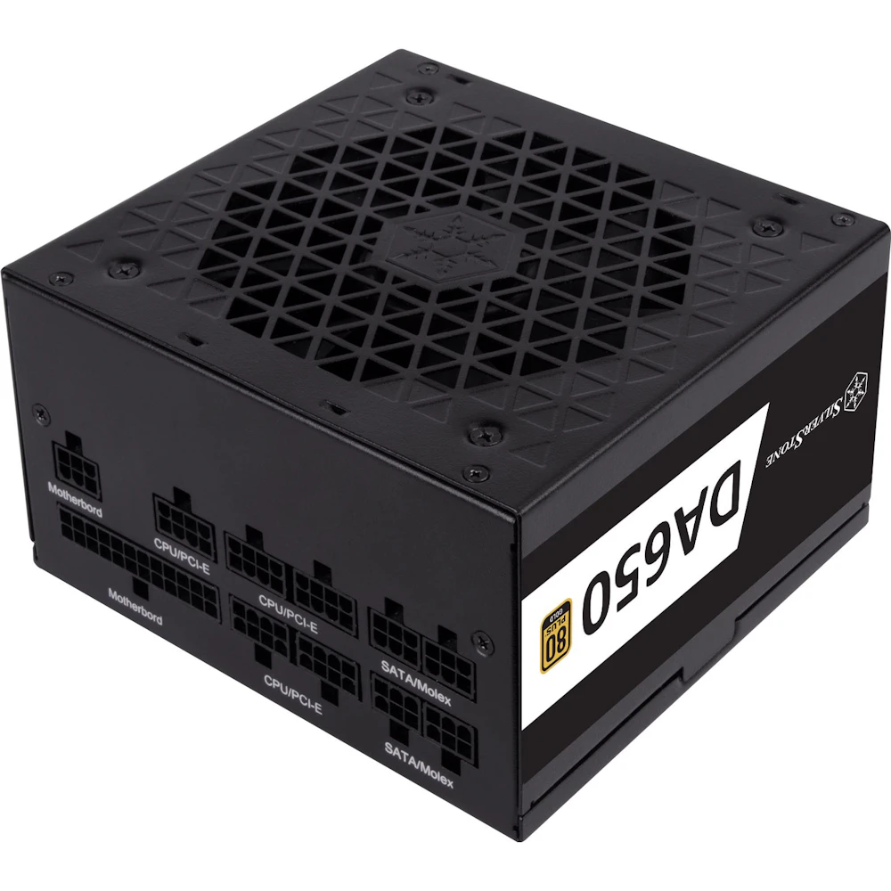 A large main feature product image of SilverStone Decathlon 650W Gold ATX Modular PSU