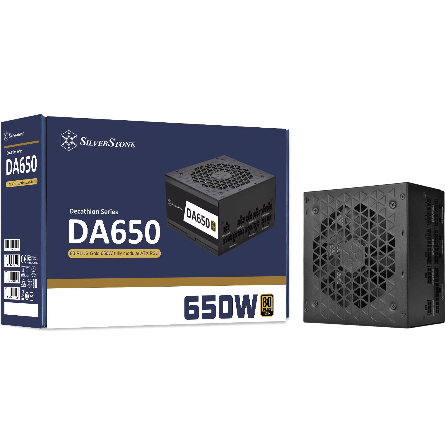 A large main feature product image of SilverStone Decathlon 650W Gold ATX Modular PSU