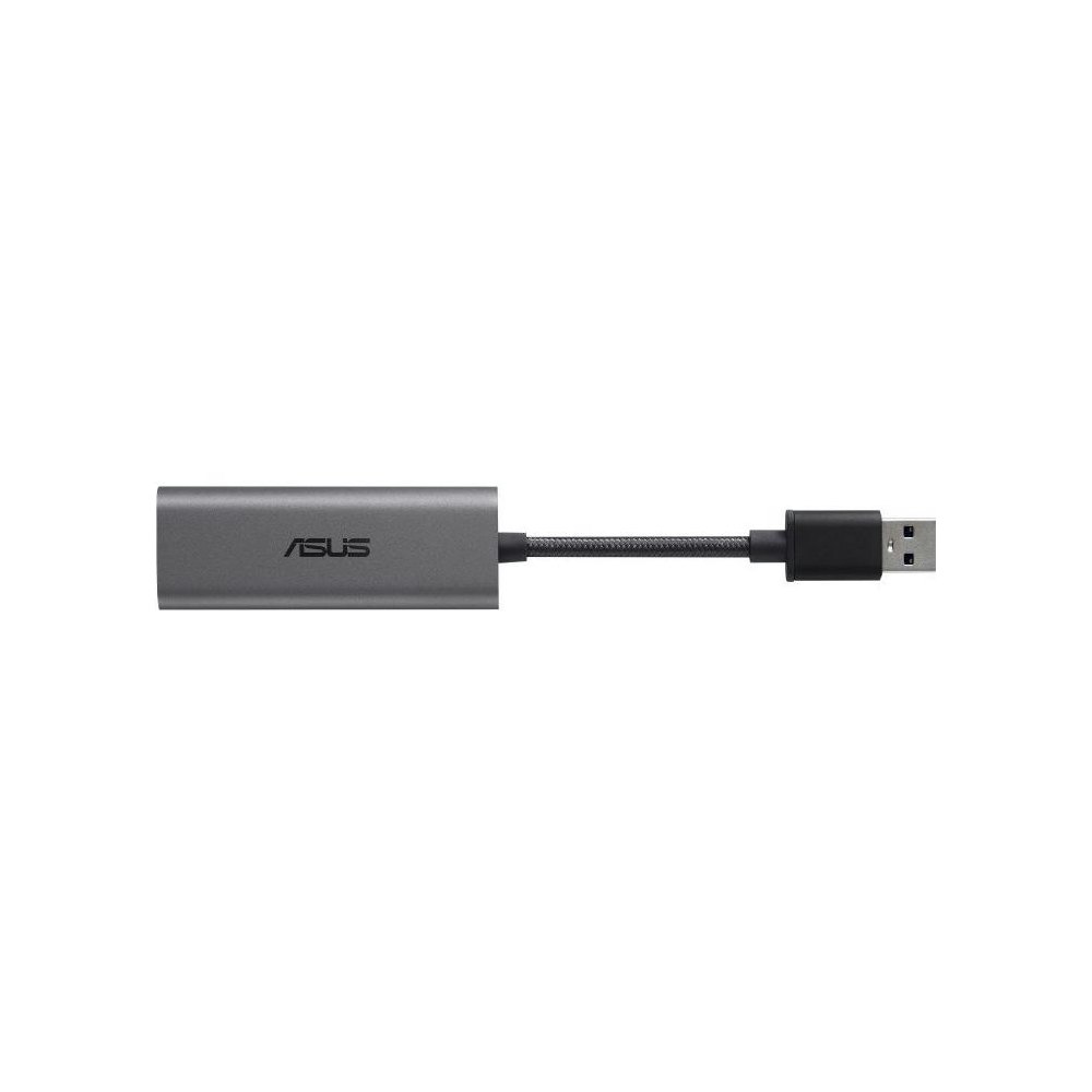 A large main feature product image of ASUS USB-C2500 2.5Gbps Ethernet NIC