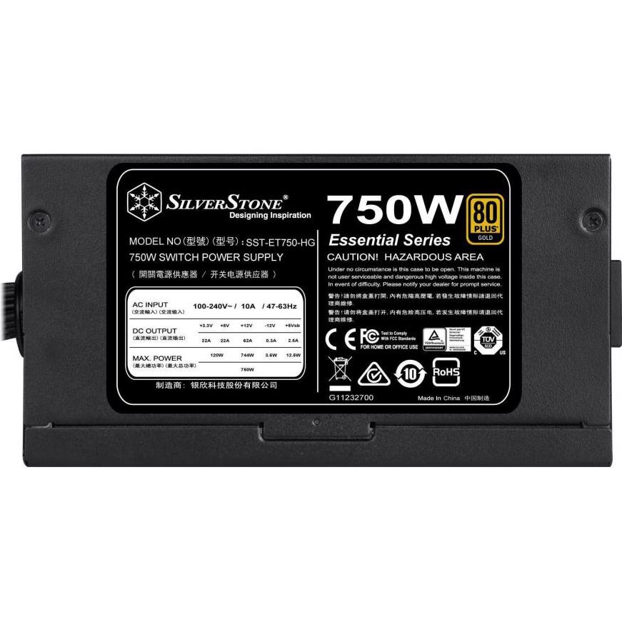 A large main feature product image of SilverStone Strider 750W Gold ATX Semi-Modular PSU