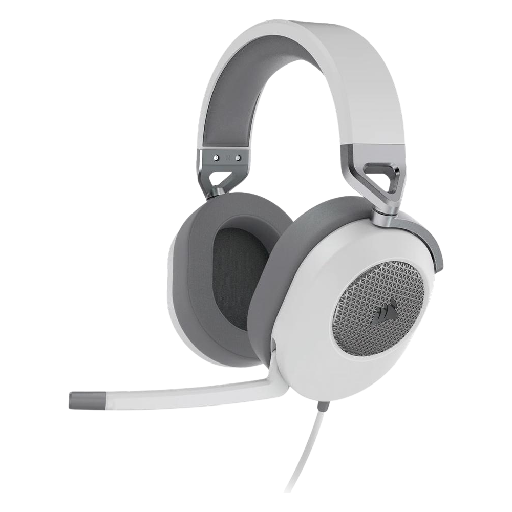 A large main feature product image of Corsair HS65 SURROUND Wired Gaming Headset (White)
