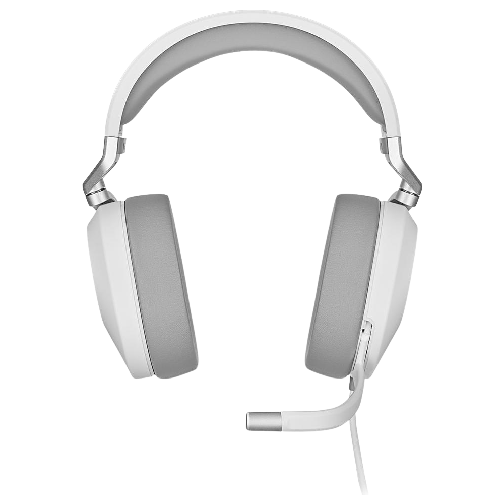 A large main feature product image of Corsair HS65 SURROUND Wired Gaming Headset (White)