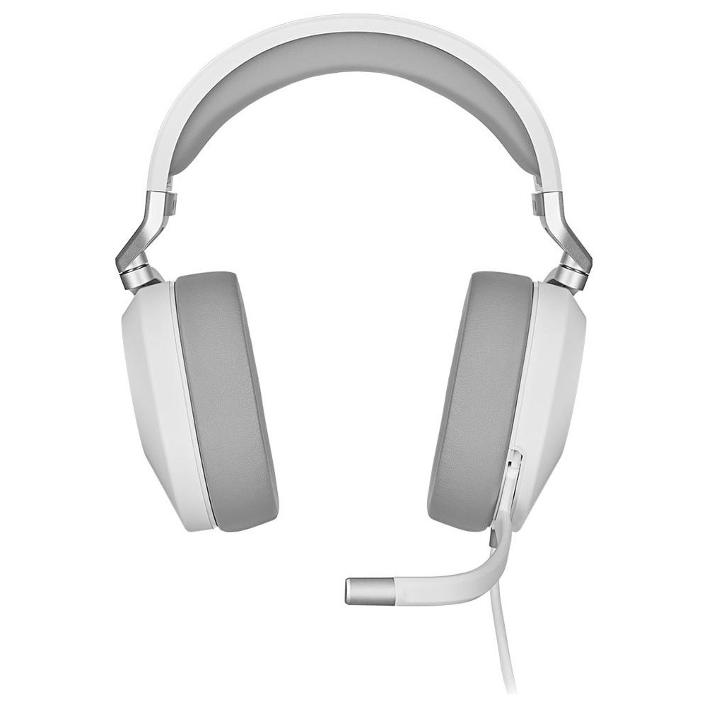 A large main feature product image of Corsair HS65 SURROUND Wired Gaming Headset (White)