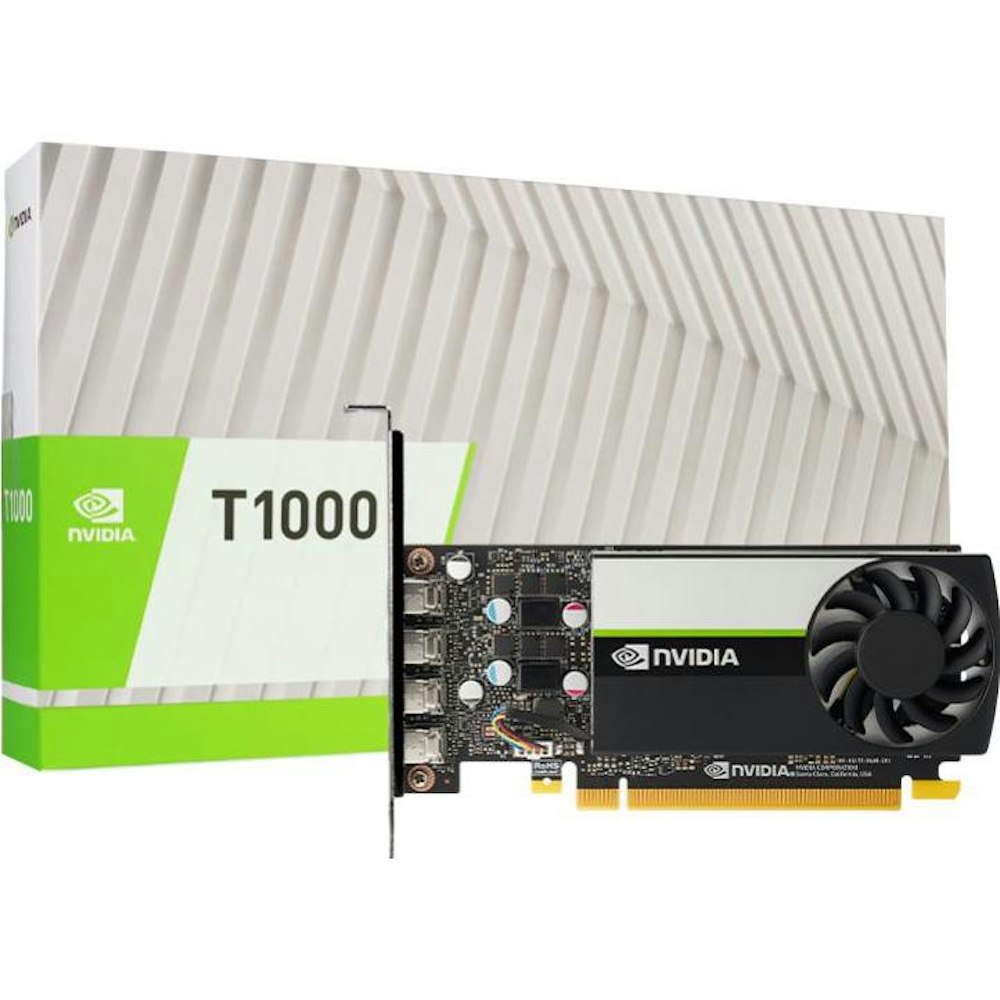 A large main feature product image of NVIDIA T1000 8GB GDDR6