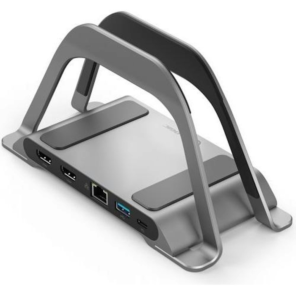 A large main feature product image of ALOGIC Bolt Plus USB-C Docking Station with stand
