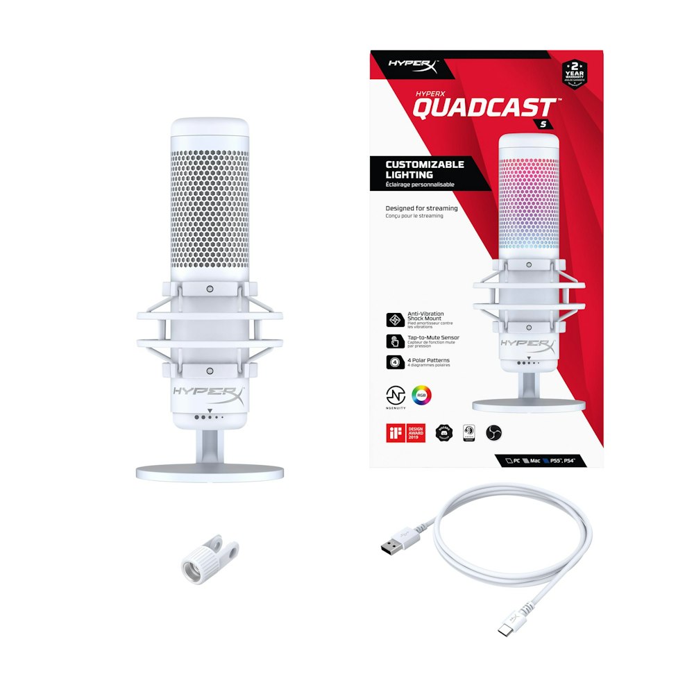 A large main feature product image of HyperX QuadCast S - White