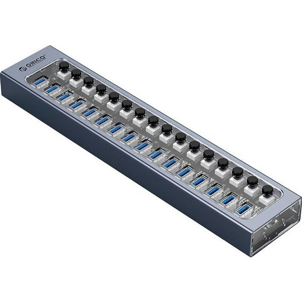 A large main feature product image of ORICO 16 Port USB3.0 Multi-Port USB Hub w/ Individual Switches
