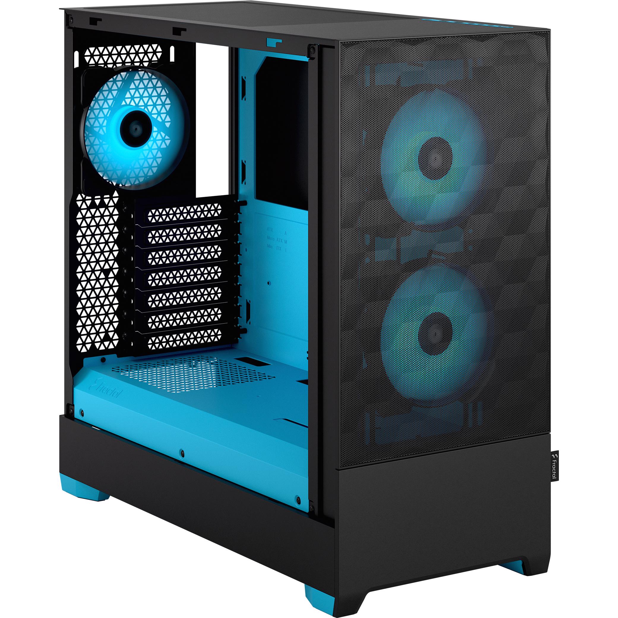 A large main feature product image of Fractal Design Pop Air RGB TG Clear Tint Mid Tower Case (Cyan Core)
