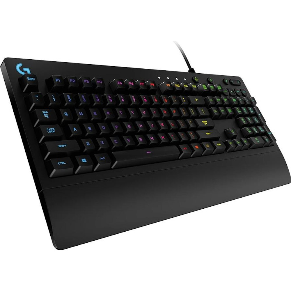 A large main feature product image of Logitech G213 Prodigy Gaming Keyboard with RGB