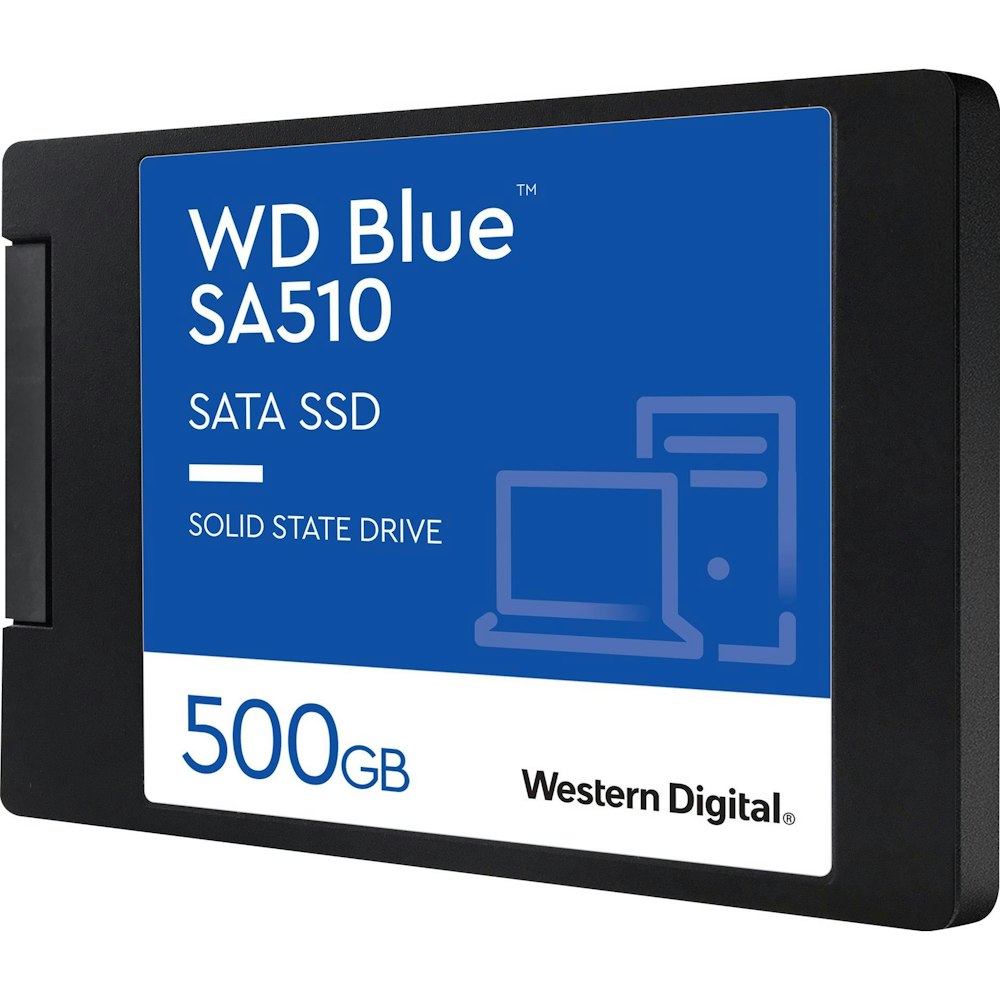 A large main feature product image of WD Blue SA510 SATA III 2.5" SSD - 500GB